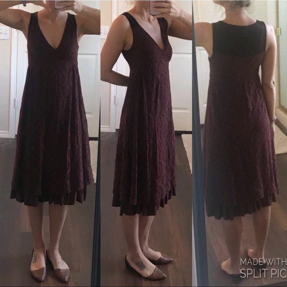 Anthropologie Ella Moss burgundy Red maroon lace dress Size Xs